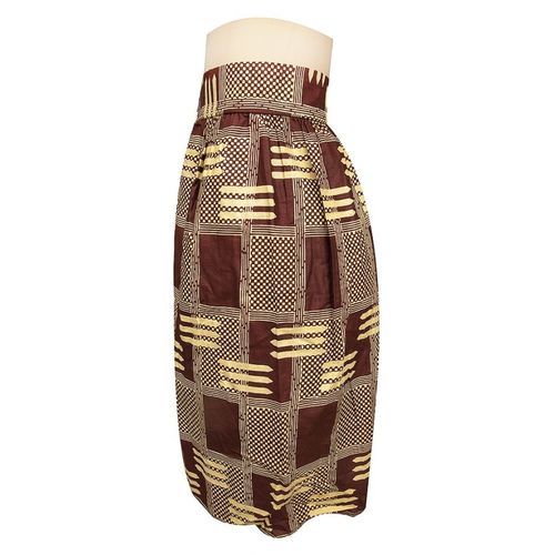 African Print Designer Women's Skirt - Coffee Brown - Image 2