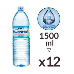 12 bottles of 1.5 litre Rwenzori Drinking Mineral Water.