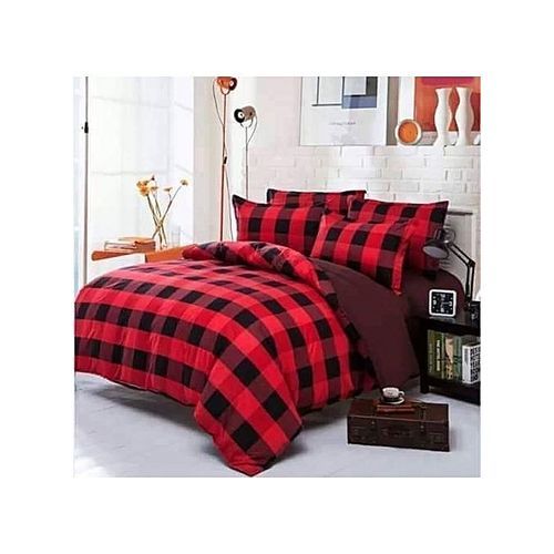 6*6 Checkered Duvet With 2 Pillowcases And 1 Bed Sheet - Red, Black