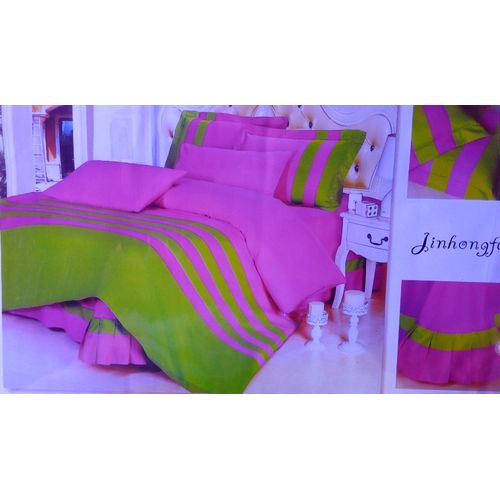 6*6 Duvet Cover with 2 Pillowshams & 1 Bedsheet - Green/Pink