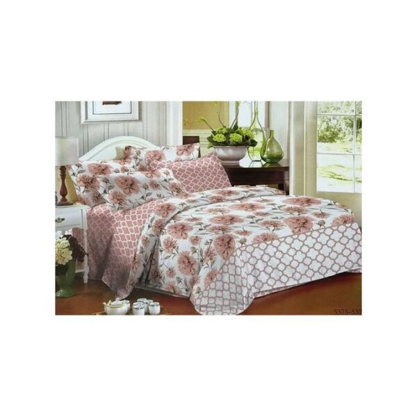 6x6 Floral & Patterned Duvet with 2 Pillow Cases & 1 Bedsheet - Light Pink, White