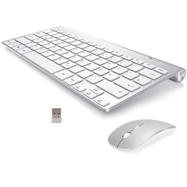 Generic Ultra Slim Wireless Keyboard and Mouse Combo -White,Silver