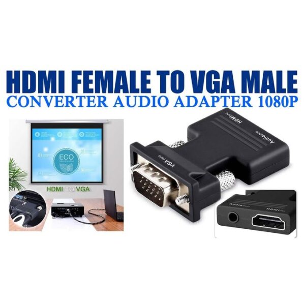 HDMI To VGA Adapter With 3.5mm Audio Output 1080P HDTV AV Converter Black