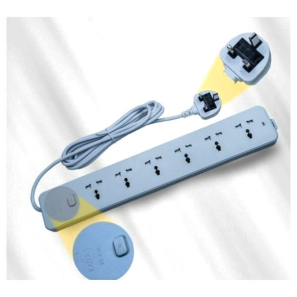 Kaile 6 Way Extension KL 636 (3M) Extension, 3,Mtr Cable - White