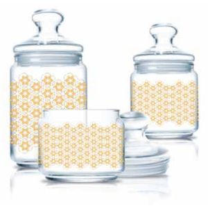 Luminarc 3 Pack Golden Flower Maze Sugar Bowl and Food Storage Jar