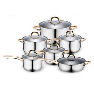 3416 Uniware 12pcs Stainless Steel Cookware Set with SS Gold Plated Handle