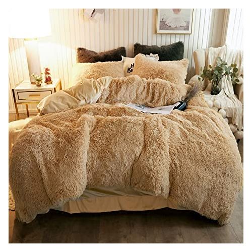 8x8 inch 10 Pack Egyptian Cotton Faux Fluffy Grand Duvet Set(Cream Gold)