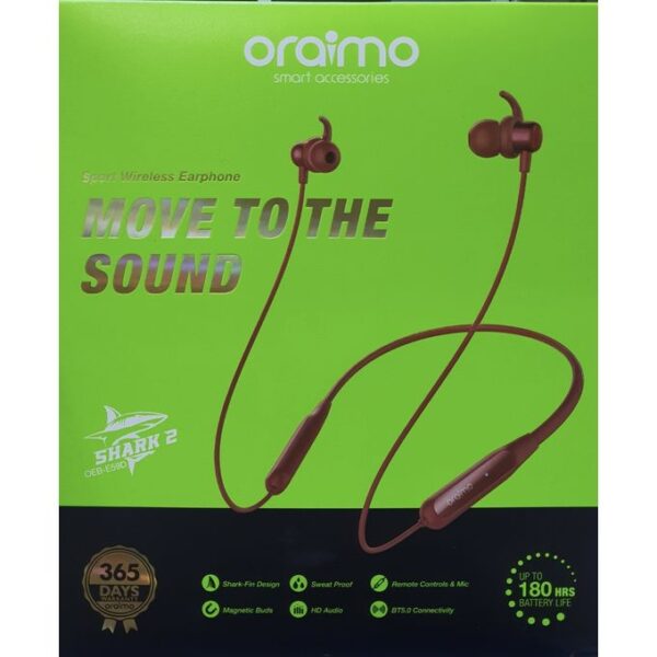 Oraimo Shark-2 BT5.0 In-Ear Wireless Bluetooth Neckband - Red