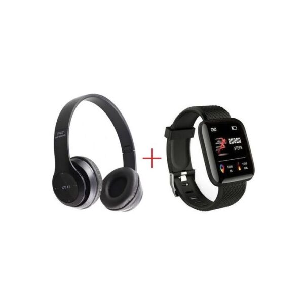 Bundle Of Smart Watch Bracelet and P47 Wireless Headsets - Black