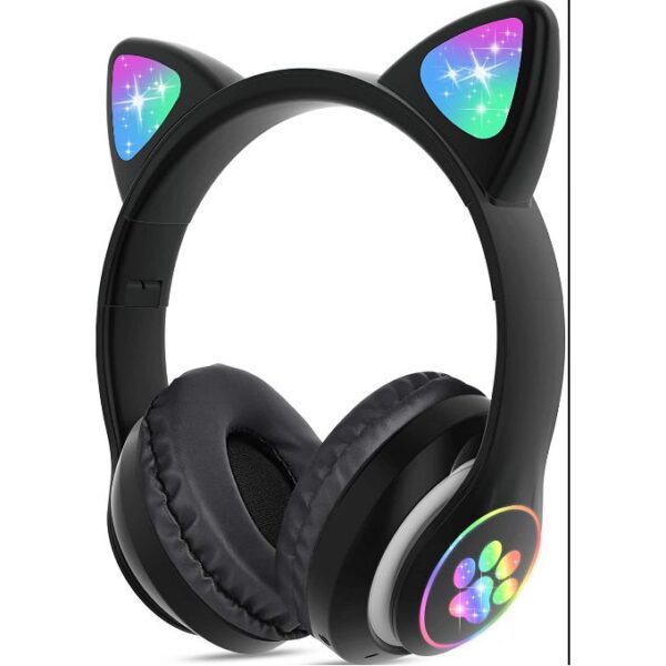 Cat Ears Wireless Led Luminous Headphone - Black Cream