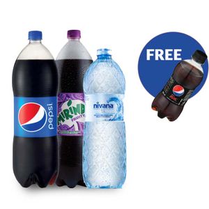 Pepsi 2 Litre, Mirinda Fruity 2 Litre, Nivana 1.5 Litre & Pepsi 330ml Free combo