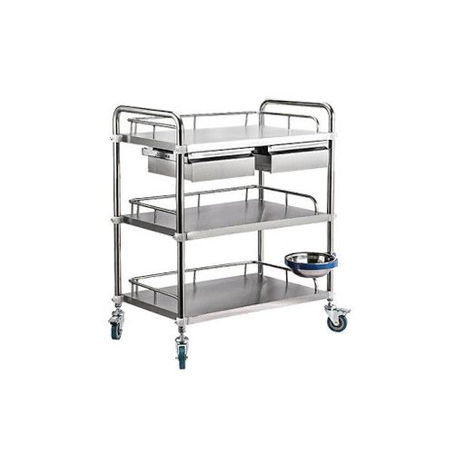 Medical Grade 3 Shelves Instrumental Trolley (Silver)