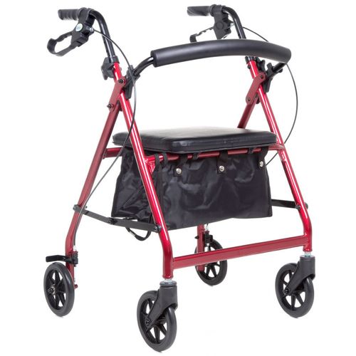 Medical Walking Aid w/ Wheels & Brakes (Maroon/Black)