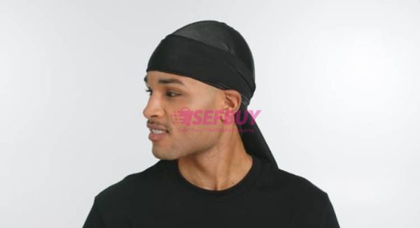 Durag Head band Head Sock Wave Extreme Shine Silky Durag for Men Waves Silky Doo Rag (Black) - Image 3