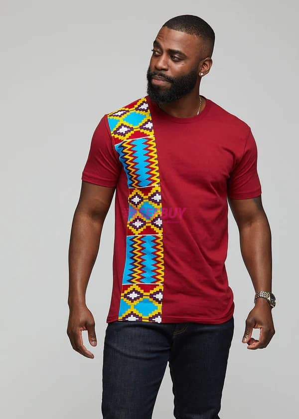 African tunic(Bitenge) Couple T-shirts Maroon - Image 5