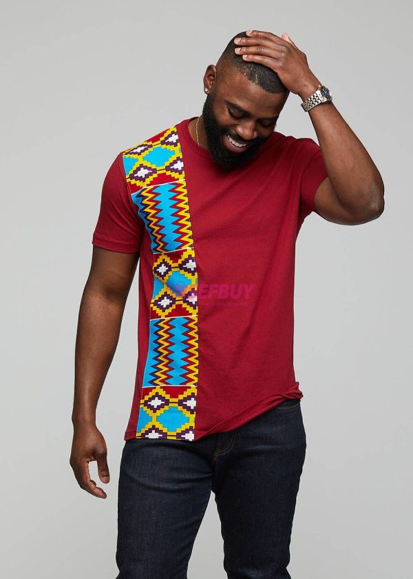 African tunic(Bitenge) Couple T-shirts Maroon - Image 4