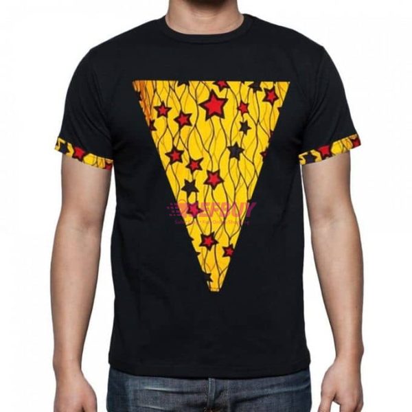 Inverted Pyramid Ankara Star African Kitengi Black T-Shirt - Black