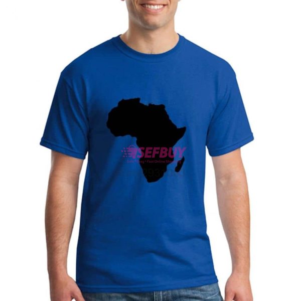 Africa Map design round Neck Blue T-Shirt - Blue