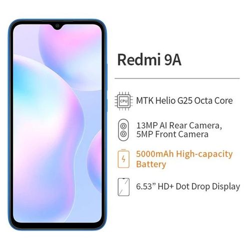 XIAOMI Redmi 9A Global ROM Android Mobile Phone, 4GB RAM, 64GB, Dean MTK Helio G25 Processor, 6.53" HD Screen, 5000mAh - Image 2