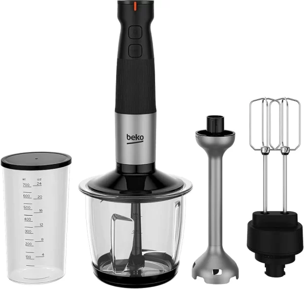 Beko Hand Blender HBA 81762 BX, 750W Motor Power, Variable Speed Setting, Turbo Function, Glass Chopper Bowl 1L, Double Beater