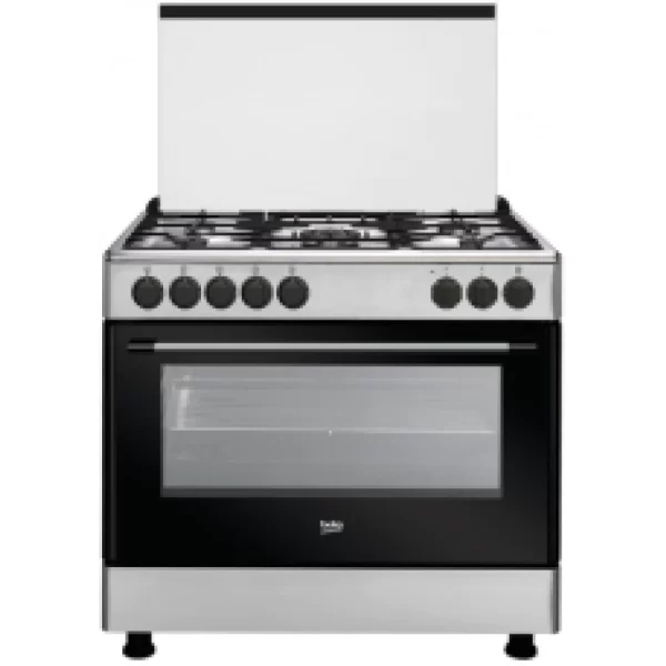 Beko 90cm Cooker, GE 15120 DX: Freestanding Cooker (Fan-assisted, 90cm) With 4 Gas + 1 Wok Gas Burners, 120 – Litres Multifunction Fan Heating Electric Oven With Gas Failure Protection – Stainless Steel