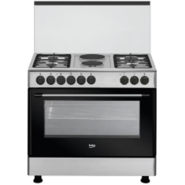 Beko GE 12121 DX: Freestanding Cooker (Fan-assisted, 90×60 cm), 4 Gas + 2 Electric Plates, 102 Litres Wide Multifunction (Fan Heating) Electric Oven – Stainless Steel