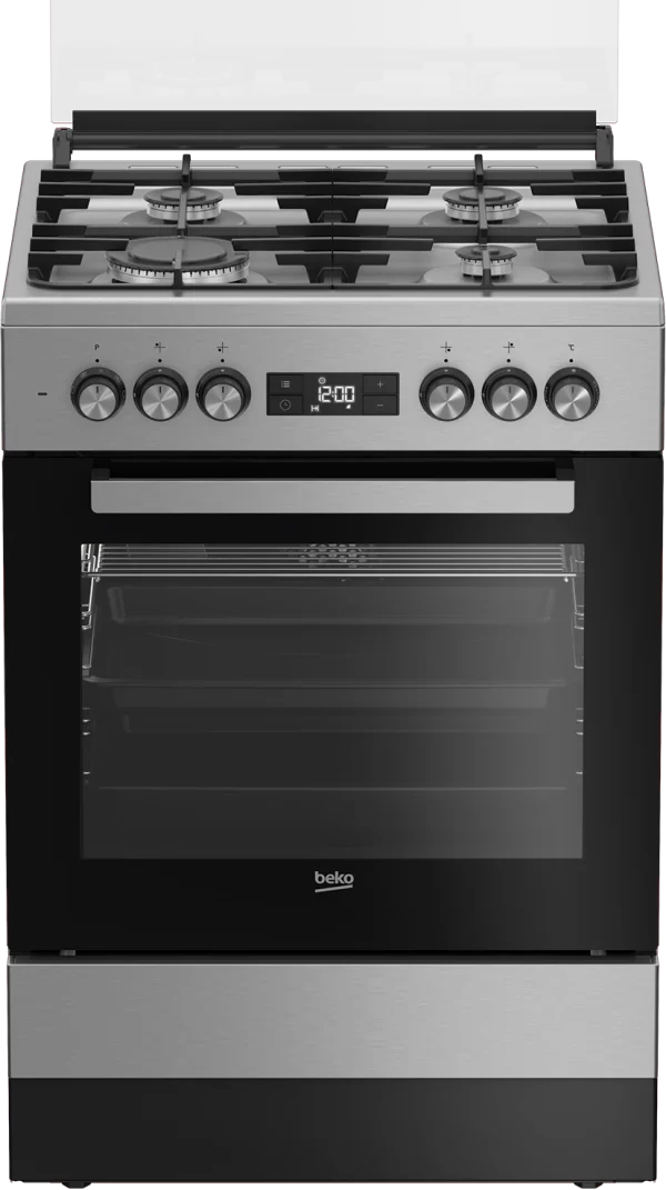 Beko Full Gas Cooker 60x60cm | 3 Gas Burners + 1 Work Hob | LED Display | Electric Oven & Grill | Steam Cleaning | Defrost | FSM61330DXDSL