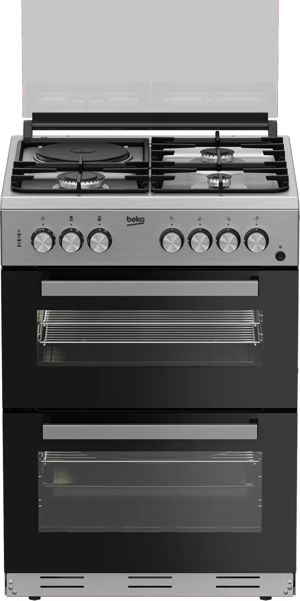 Beko Cooker 60x60cm | 3 Gas Burners + 1 Electric Hob | Double Electric Oven & Grill | Defrost | FDF63110DXSL